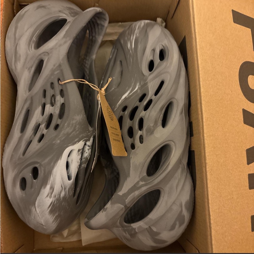 Yeezy Foam Runners in Gray and White Marble